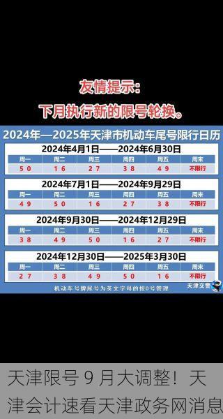 天津限号 9 月大调整!天津会计速看天津政务网消息